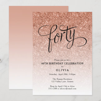 40. Geburtstag Rose Gold Ombre Glitzer Einladung