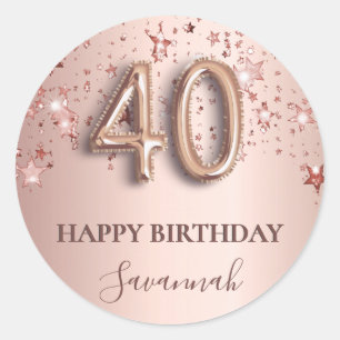 40. Geburtstag Rose Gold rosa Sterne Ballon Schrif Runder Aufkleber