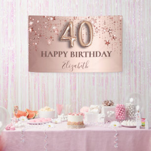 40. Geburtstag Rose Gold Rosé Sterne Schrift Banner