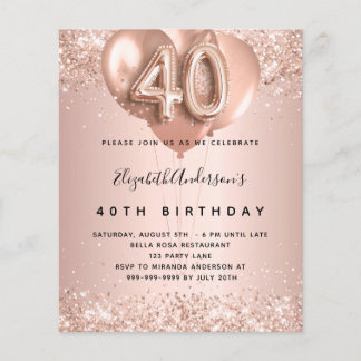 40. Geburtstag Rose Goldballons Budget Einladung Flyer