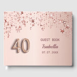 40. Geburtstag Rose Goldene Sterne Gästebuch<br><div class="desc">Ein Gästebuch für ein mädchenhaftes und glamouröses 40. Party. Ein Imitat Rose goldener Hintergrund mit Rose Gold, rosa tropfende Sterne. Personalisieren und fügen Sie einen Namen und ein Datum hinzu. Der Name ist in dunklem Rose Gold mit einem modernen handgeschriebenen Stil geschrieben. Nummer 40 wird mit einem Schriftart im Ballonstil...</div>