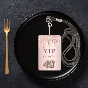 40. Geburtstag rose-goldener Glitter-Tropfen pink  Ausweis