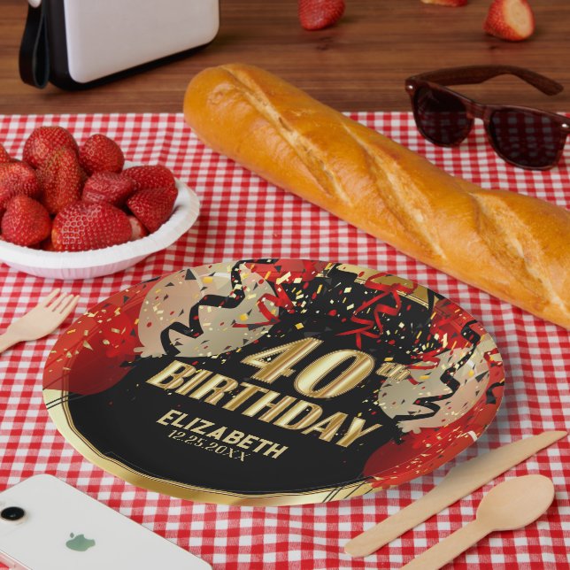 40. Geburtstag - Rote Balkone 🎈 Pappteller (Picknick)