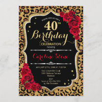 40. Geburtstag - Rote Rosen Leopard Print