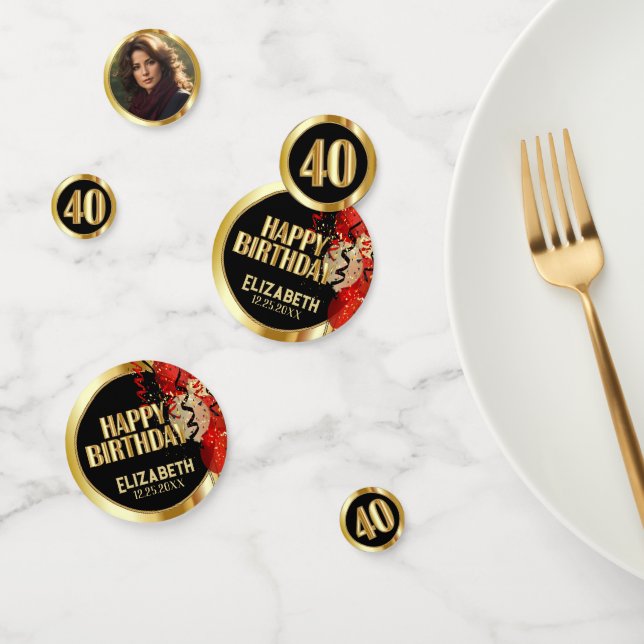 40. Geburtstag - Rotes, Schwarzes und Gold 🎈 Foto Konfetti (Gruppe)