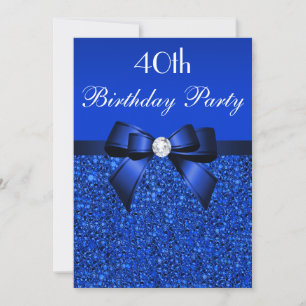 40. Geburtstag Royal Blue Sequins Bow und Diamond Einladung