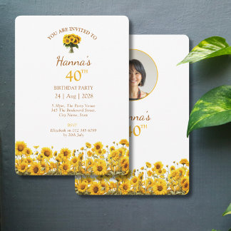 40. Geburtstag Rustikales Sonnenblumen Foto Einladung