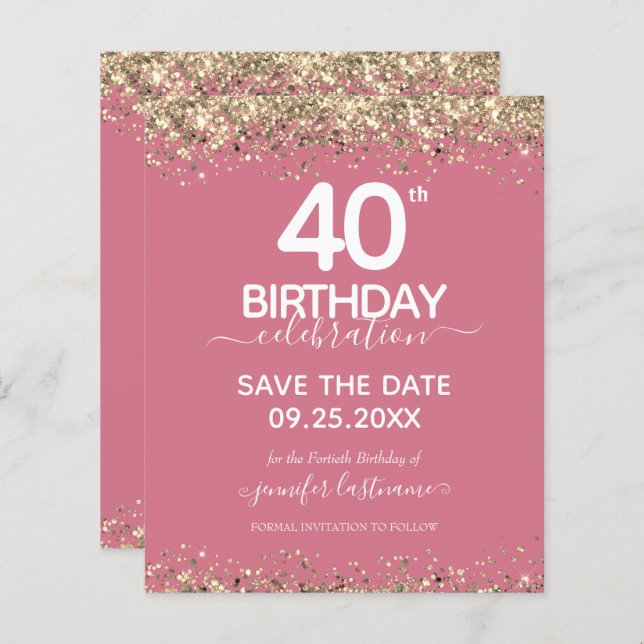 40. Geburtstag Save the Date Einladung (Vorne/Hinten)