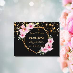 40. Geburtstag Save the Date tropische schwarze St Postkarte