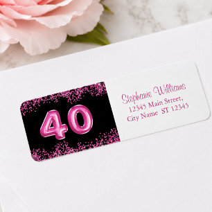 40. Geburtstag Schwarz Rosa Glitter Rücksendeadres
