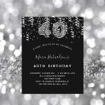 40. Geburtstag schwarz silber Leopard Einladung<br><div class="desc">Ein modernes,  stilvolles und glamouröses Party zum 40. Geburtstag. Ein schwarzer Hintergrund,  mit silbernen Konfetti dekoriert. Der Name ist mit einem modernen handgeschriebenen Stilskript geschrieben. Personalisieren Sie Ihre Party-Daten und fügen Sie sie hinzu. Nummer 40 ist mit einem angesagten Ballonstil-Schriftart,  Leopardendruck,  geschrieben.</div>