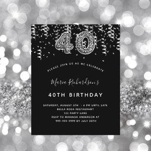 40. Geburtstag Schwarz Silber Leopard-Einladung