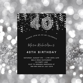 40. Geburtstag schwarz silber Leopard Einladung