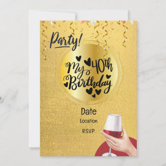 40. Geburtstag Schwarz und Gold Thema Einladung