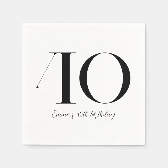40. Geburtstag Schwarz und Weiß Serviette (Vorderseite)