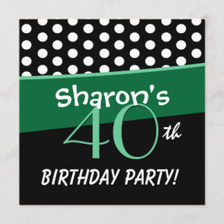 40. Geburtstag Schwarz-weiß Green Polka Dots W315 Einladung