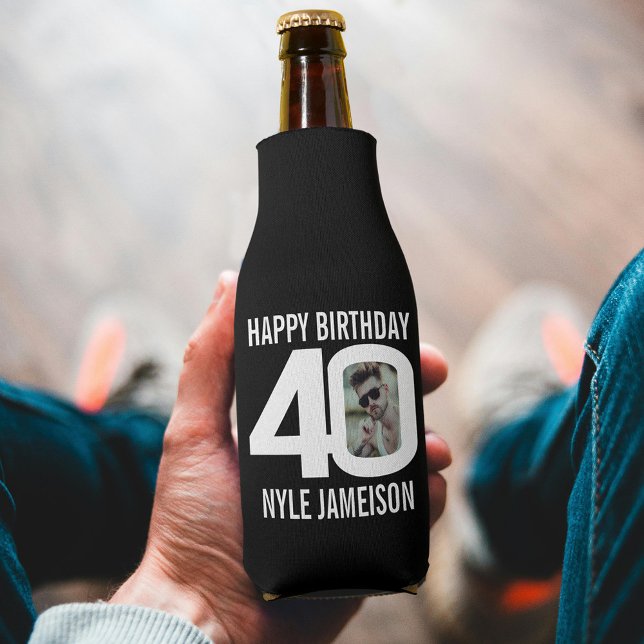 40. Geburtstag schwarz-weiß zwei Fotos Cooler Flaschenkühler (Von Creator hochgeladen)
