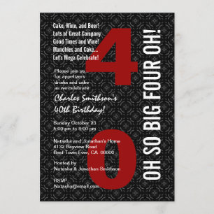 40. Geburtstag Schwarz-weiße rote GROSSE VIER OH-! Einladung