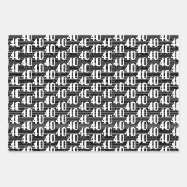 40. Geburtstag Schwarz-weiße Typografie-Zahlen Geschenkpapier Set