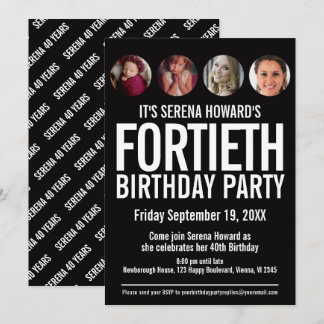 40. Geburtstag Schwarz-weißes Foto Einladung