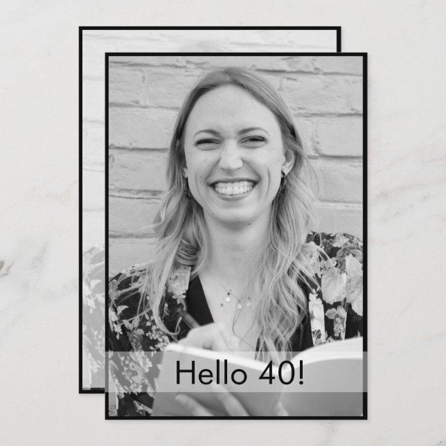 40. Geburtstag Schwarz-weißes Foto Modernes Elegan Einladung (Vorne/Hinten)
