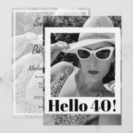 40. Geburtstag Schwarz-weißes Foto Rahmen Modern C Einladung