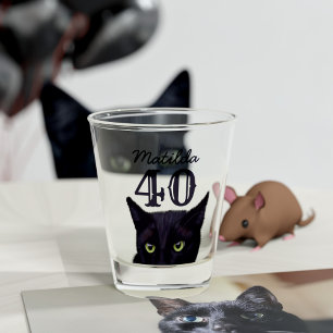 40. Geburtstag schwarze Katze Kunst personalisiert Schnapsglas