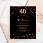 40. Geburtstag Schwarze Rose Gold Einladung<br><div class="desc">Für ein elegantes Party zum 40. Geburtstag. Ein schwarzer Hintergrund. Dekoriert mit goldenen Sternen der Rose. Personalisieren und fügen Sie einen Namen,  Party Details,  Geburtsjahr. Der Name wird mit einem handgeschriebenen Stilskript geschrieben. 1 Blatt = 1 Einladung mit Druckkante bis Kante.</div>