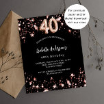 40. Geburtstag Schwarze Rose Gold Einladung<br><div class="desc">Ein klassischer schwarzer Hintergrund mit goldenen Sternen aus der Rose. Personalisieren und fügen Sie einen Namen und Party-Details hinzu. Die Zahl wird mit einem Ballonstil-Skript geschrieben. 1 Blatt = 1 Einladung mit Druckkante bis Kante.</div>