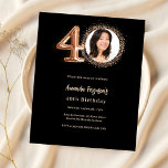 40. Geburtstag Schwarze Rose Gold Foto Einladung<br><div class="desc">Ein modernes,  stilvolles Foto für ein 40. Party. Ein schwarzer Hintergrund. Personalisieren Sie Ihre Party-Daten und fügen Sie sie hinzu. Rose Goldtext. 1 Blatt = 1 Einladung mit Druckkante bis Kante.</div>