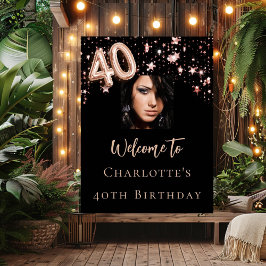 40. Geburtstag Schwarze Rose Gold Foto Stern willk Poster