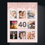40. Geburtstag Schwarze Rose Gold Glitzer Foto Nam Briefbeschwerer<br><div class="desc">Glamorous and unique 40th birthday gift or keepsake,  celebrating her life with a leime of 8 of your fotos. Personalize and add a name,  Alter 40 und Datum. Gray and dark rose gold colored letters. Elegant and trendy blush pink background color. Decorated with rose gold colored Glitter Drips.</div>