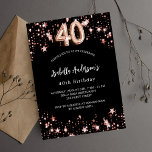 40. Geburtstag schwarze Rose goldene Sterne Einladungspostkarte<br><div class="desc">Ein klassischer schwarzer Hintergrund mit goldenen Sternen aus der Rose. Personalisieren und fügen Sie einen Namen und Party-Details hinzu. Die Zahl wird mit einem Ballonstil-Skript geschrieben.</div>