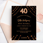 40. Geburtstag schwarze Rose goldene Sterne elegan Einladungspostkarte<br><div class="desc">Für ein elegantes Party zum 40. Geburtstag. Ein schwarzer Hintergrund. Dekoriert mit goldenen Sternen der Rose. Personalisieren und fügen Sie einen Namen,  Party Details,  Geburtsjahr. Der Name wird mit einem handgeschriebenen Stilskript geschrieben</div>