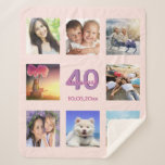 40. Geburtstag Schwarze Rose Goldname Foto Collage Sherpadecke<br><div class="desc">Ein Geschenk für den 40. Geburtstag einer Frau, die ihr Leben mit einer Collage von 8 Fotos ihrer Freunde, Familie, Interesse oder Haustiere feiert. Personalisieren und fügen Sie ihren Namen, Alter 40 und ein Datum. Geburtsdatum oder Geburtsdatum der Geburtstagsparty. Rosa und lila Buchstaben. Girly und trendige Rose Gold, rot Rosa...</div>