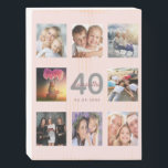 40. Geburtstag Schwarze Rose Goldname Foto Holzkisten Schild<br><div class="desc">Ein einzigartiges 40. Geburtstagsgeschenk oder Sake, das ihr Leben mit einer Collage von 8 deiner Fotos feiert. Fügen Sie Bilder von ihrer Familie, Freunden, Haustieren, Hobbys oder Traumreise Ziel. Personalisieren und fügen Sie einen Namen, Alter 40 und ein Datum. Graue und dunkle Rose goldfarbene Buchstaben. Elegante und trendige rosa Hintergrundfarbe....</div>