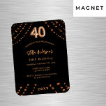 40. Geburtstag schwarze Rose Goldstars Einladung Magnet<br><div class="desc">Für ein elegantes Party zum 40. Geburtstag. Ein schwarzer Hintergrund. Dekoriert mit goldenen Sternen der Rose. Personalisieren und fügen Sie einen Namen,  Party Details,  Geburtsjahr. Der Name wird mit einem handgeschriebenen Stilskript geschrieben</div>