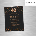 40. Geburtstag schwarze Rose Goldstars Luxus Magneteinladung<br><div class="desc">Für ein elegantes Party zum 40. Geburtstag. Ein schwarzer Hintergrund. Dekoriert mit goldenen Sternen der Rose. Personalisieren und fügen Sie einen Namen,  Party Details,  Geburtsjahr. Der Name wird mit einem handgeschriebenen Stilskript geschrieben</div>
