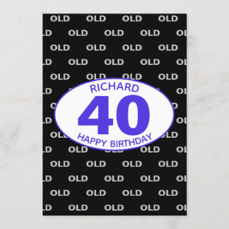 40. Geburtstag Schwarzer Funny ALD jedes Alter Einladung