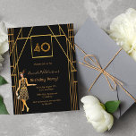 40. Geburtstag Schwarzes Gold Deko-Stil Einladung Postkarte<br><div class="desc">Elegante Imitate Gold und Glam für ein 40. Geburtstag Party! Eine Art Deko Geburtstagsfeier in den Imitaten Gold und Schwarz für eine glamouröse Feier. Die Einrichtung ist mit einem Flapper im Stil der 20er Jahre dekoriert. Vorlagen im Alter von 40 Jahren,  Name und für Ihre Party-Informationen.</div>