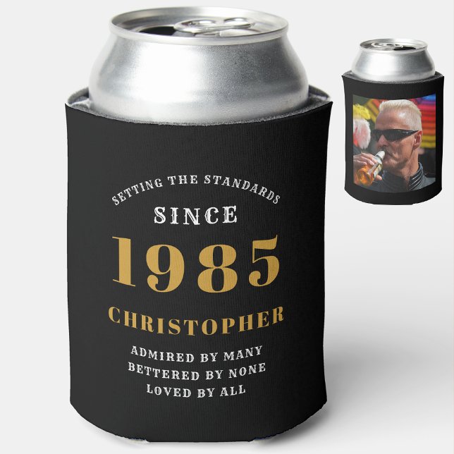40. Geburtstag Schwarzes Gold mit Foto Dosenkühler (Personalized 40th birthday can cooler with photo)
