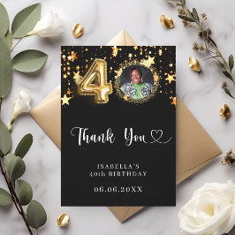 40. Geburtstag Schwarzes Gold Sterne Foto Dankeskarte