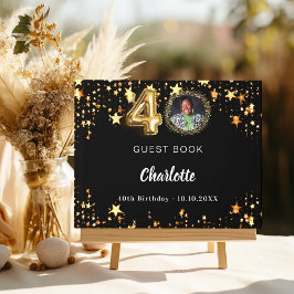 40. Geburtstag Schwarzes Gold-Sterne-Foto Gästebuch