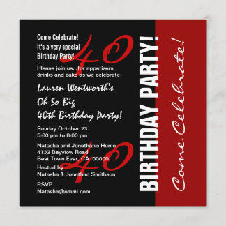 40. Geburtstag Schwarzes Weiß Elegantes Skript Einladung