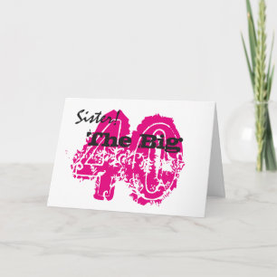 40. Geburtstag, Schwester, schwarz, rosa Text, wei Karte