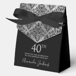 40. Geburtstag Silber Damast Dankeschön Geschenkschachtel