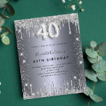 40. Geburtstag Silber Glitzer Einladung Flyer<br><div class="desc">Bitte beachten Sie, dass diese Einladung auf Flyer Papier und sehr dünn ist. Umschläge sind nicht enthalten. Für dickere Einladungen (gleiche Gestaltung) besuchen Sie bitte unseren Shop. Ein modernes, stilvolles und glamouröses Party zum 40. Geburtstag. Ein silbernes Imitat mit Glitzer-Staub. Personalisieren Sie Ihren Namen und Ihre Party-Daten und fügen Sie...</div>