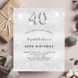 40. Geburtstag Silber Glitzer Einladung Flyer<br><div class="desc">Bitte beachten Sie, dass diese Einladung auf Flyer Papier und sehr dünn ist. Umschläge sind nicht enthalten. Für dickere Einladungen (gleiche Gestaltung) besuchen Sie bitte unseren Shop. Ein modernes, stilvolles und glamouröses Party zum 40. Geburtstag. Ein silbernes Imitat mit Glitzer-Staub. Personalisieren Sie Ihren Namen und Ihre Party-Daten und fügen Sie...</div>