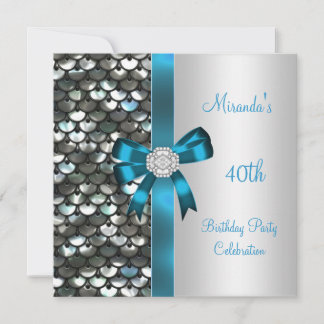 40. Geburtstag Silber Sequins Aquamarin Diamond Bo Einladung