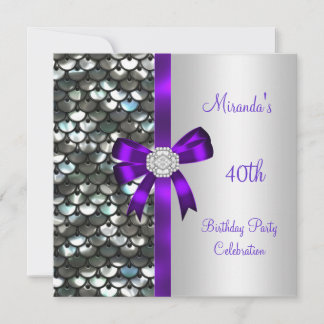 40. Geburtstag Silber Sequins Lila Diamond Bow Einladung